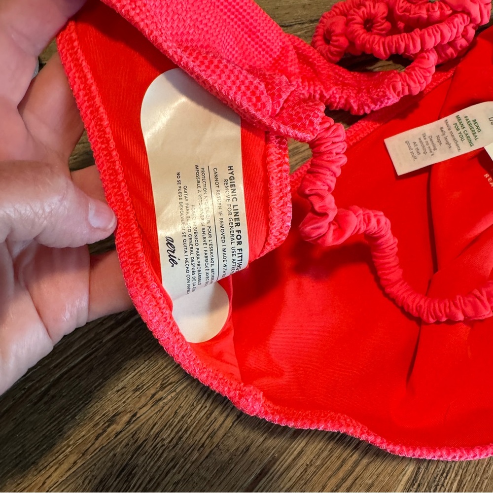 NWT Aerie bikini bottom size large Cheekiest bright spring coral color tie side - Picture 6 of 9